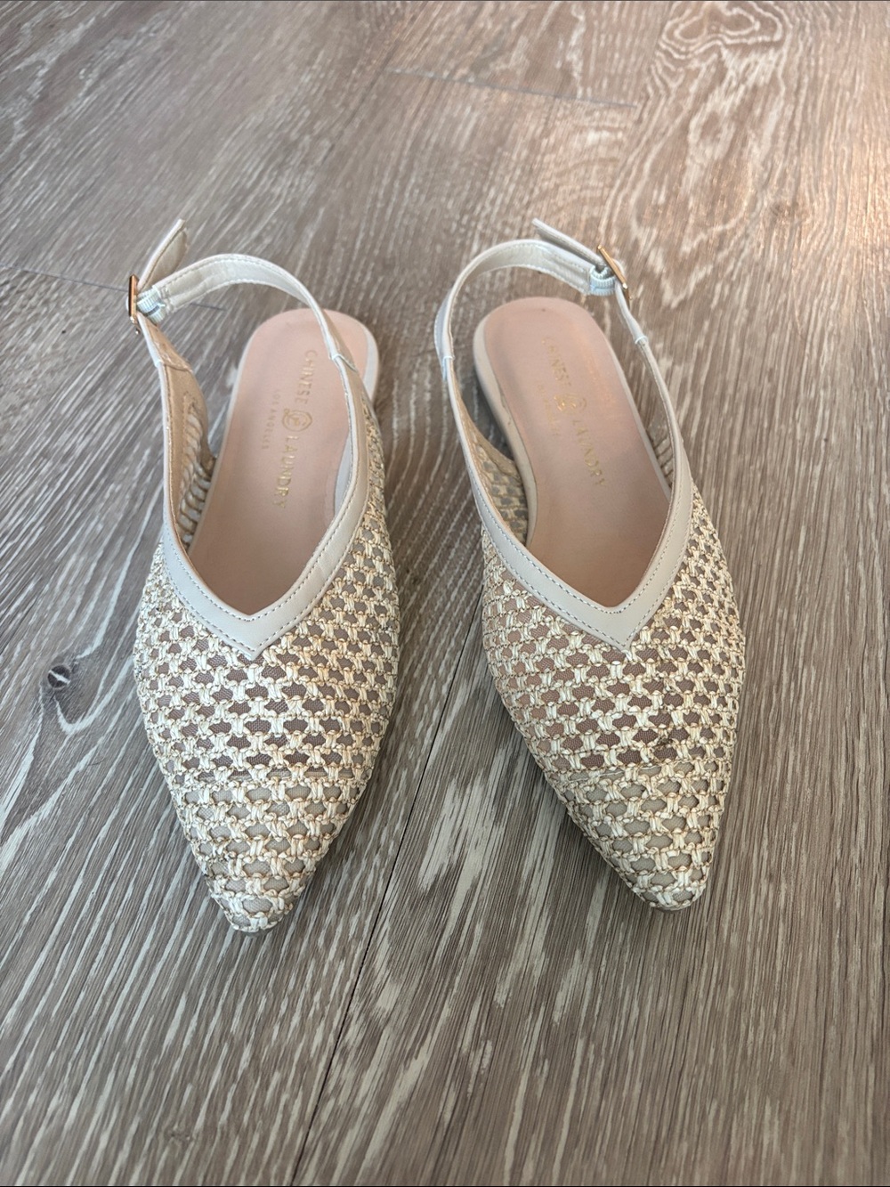 Chinese Laundry Ivory Woven Pointed Slingback Mules